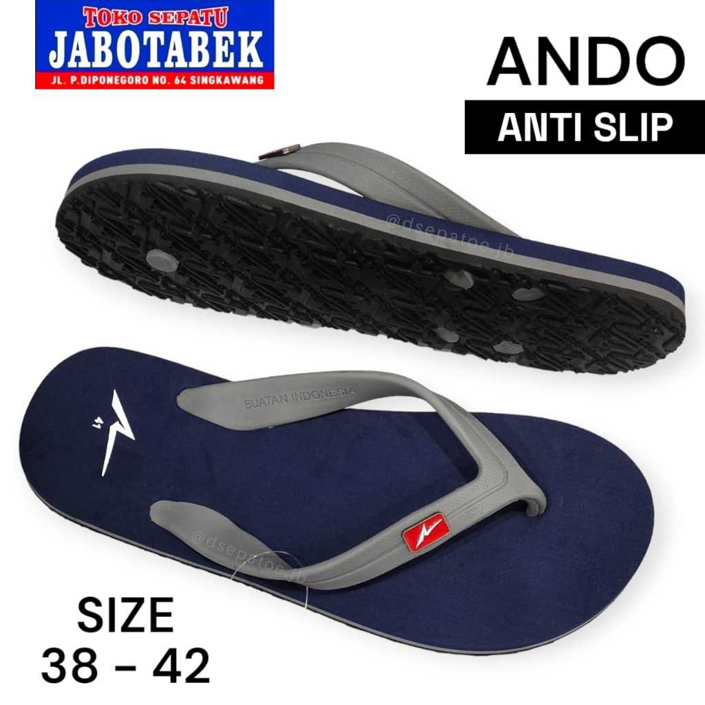 [COD] SANDAL JEPIT KARET ANDO SIZE 38 39 40 41 42 BIRU NAVY ABU / SANDAL JEPIT SANTAI LENTUR FLAT SO