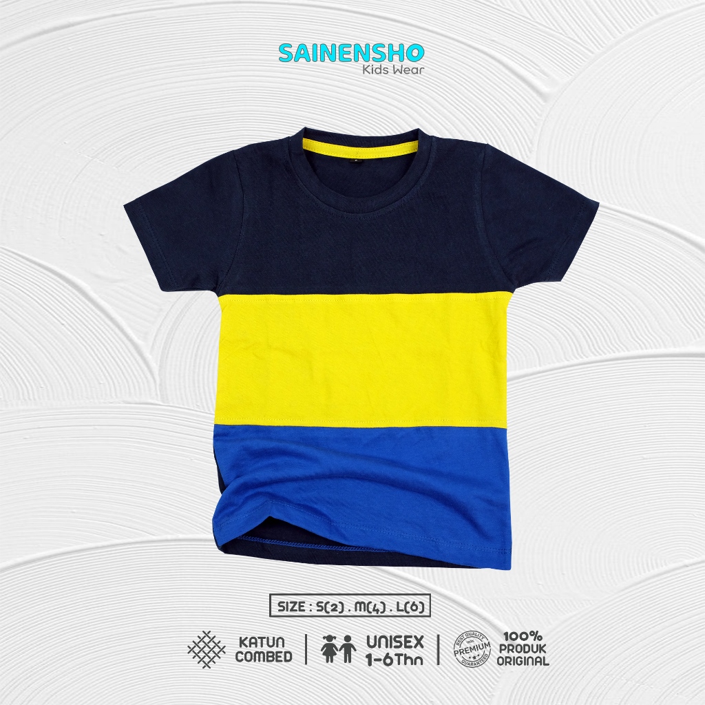 Baju Kaos 3 Blok Warna Anak  Laki Laki 1-6 Tahun Bahan Katun Kombinasi