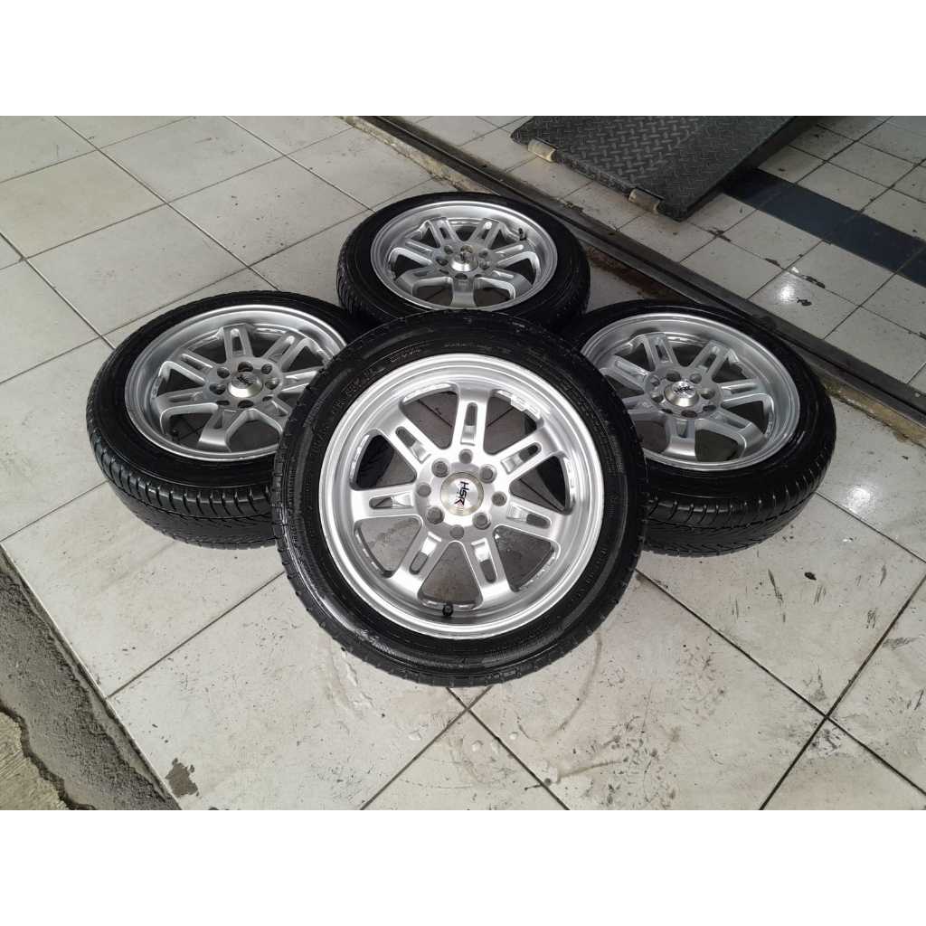 1 set velg hsr ring 15x6,5 pcd 4x100/114 + ban untuk brio, avega, city