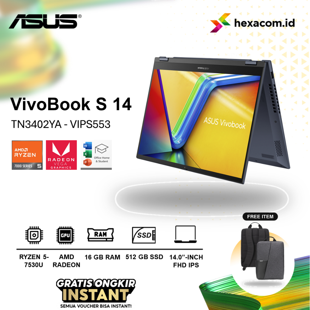 Laptop Asus Vivobook S 14 Flip TN3402YA Amd Ryzen 5 7530U 16Gb Ssd 512Gb Windows 11 Ohs 14 inch