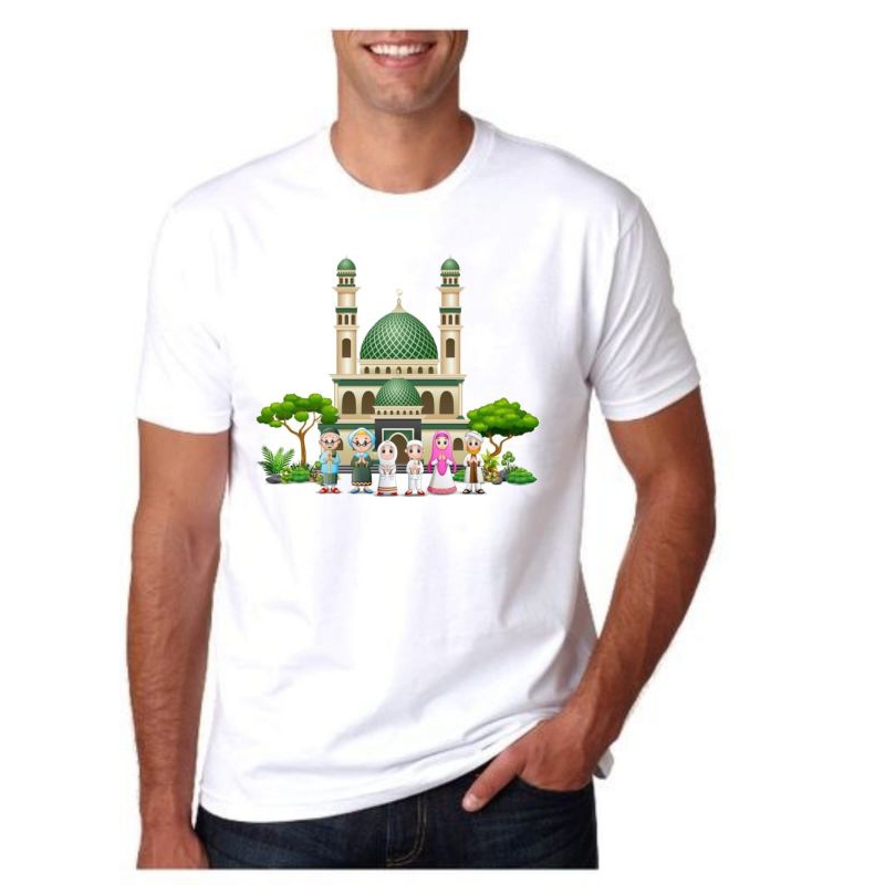 Kaos Lengan Pendek Idul Fitri MasJid Dan Anak Anak / Kaos Idul Fitri