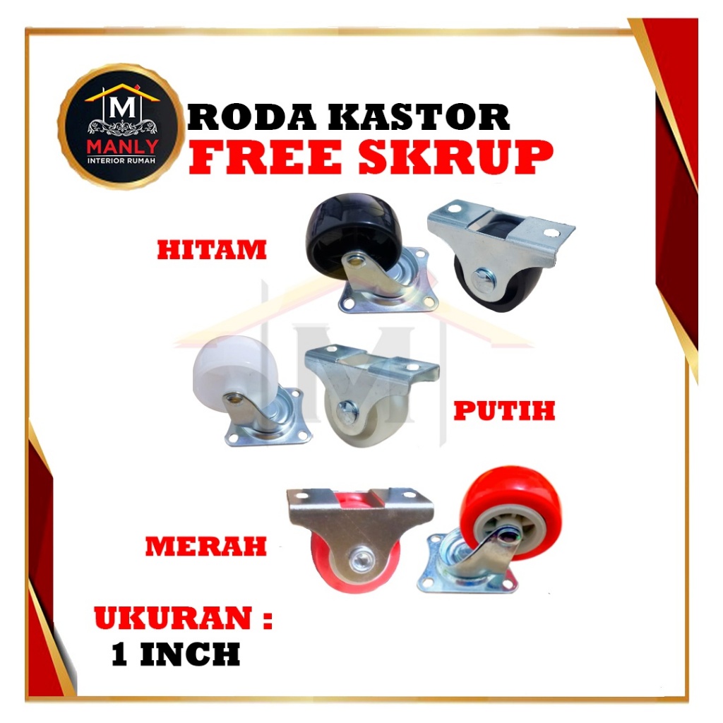 Roda Kastor Lemari 1 Inch Mati / Roda Kastor Troly / Roda Kastor Etalase / Roda Caster PVC, isi 1pcs