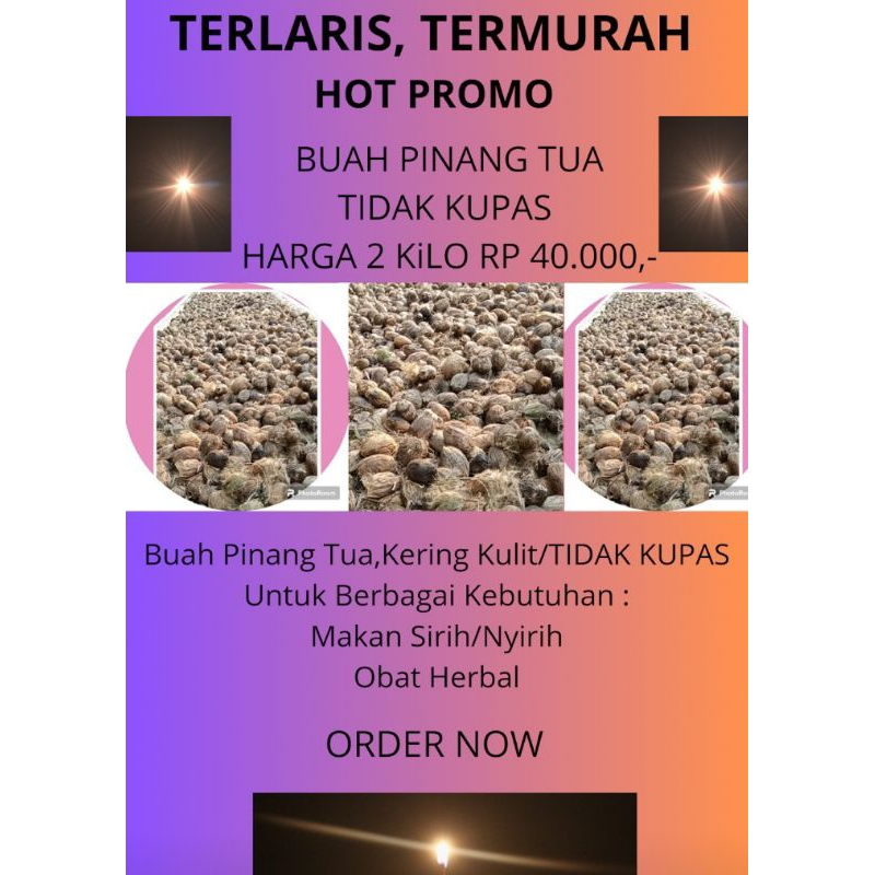 

BUAH PINANG KERING KULIT BULAT, 2 Kg Harga Rp 40.000,-