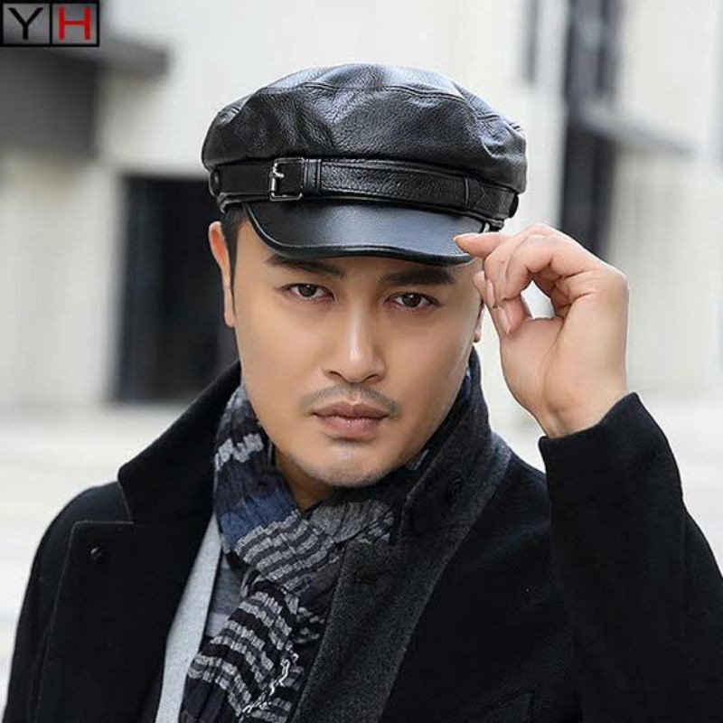 TOPI KULIT ASLI POLISI ARMY NAHKODA OKTAGONAL MILITER FANTASI 019