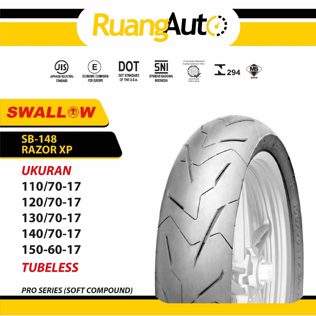 BAN MOTOR SWALLOW SB-148 RAZOR RING 17 UKURAN | 110/70 | 120/70 | 130/70 | 140/70 | 150/60 | TUBLES