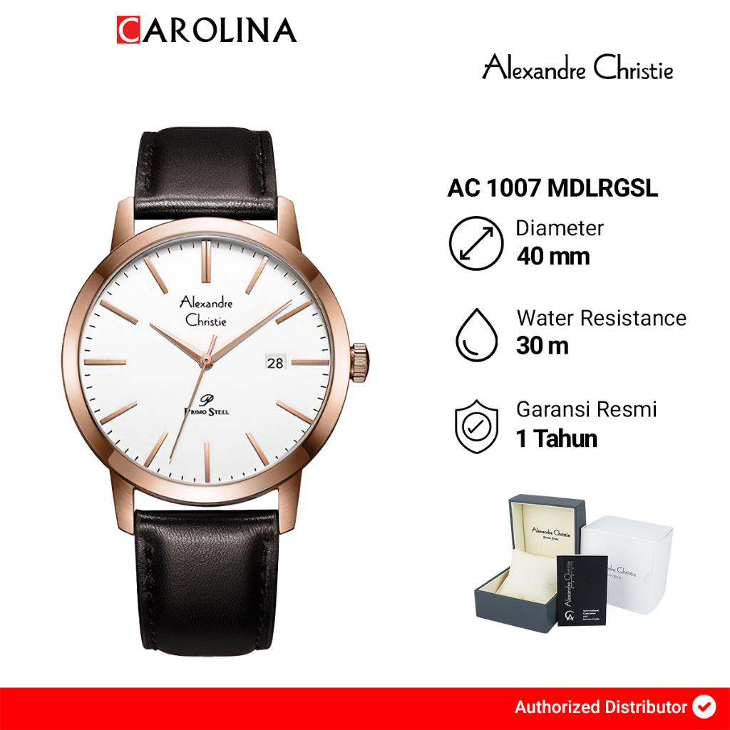 Jam Tangan Pria Alexandre Christie Primo AC 1007 MDLRGSL Silver Dial Dark Brown Leather Strap