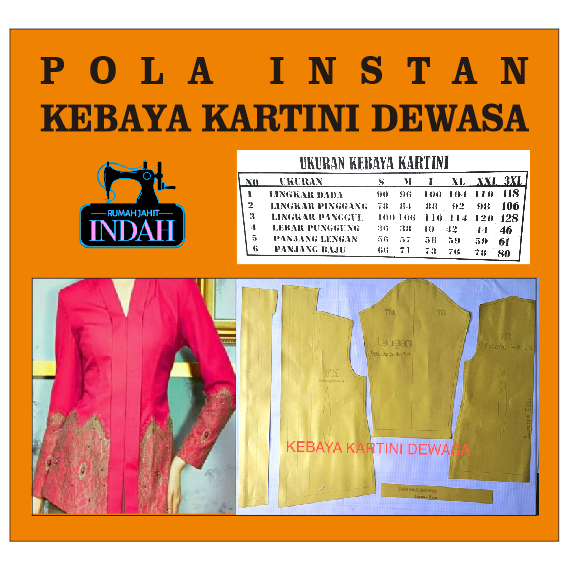Pola Kebaya Kartini Dewasa S-3Xl POLA INSTAN 1 SIZE