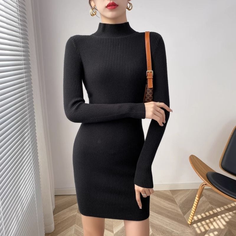 [TTEUDA] Mini Dress Turtleneck Wanita Knit Import Premium | Dress Korean Style Turtleneck Knit Lenga