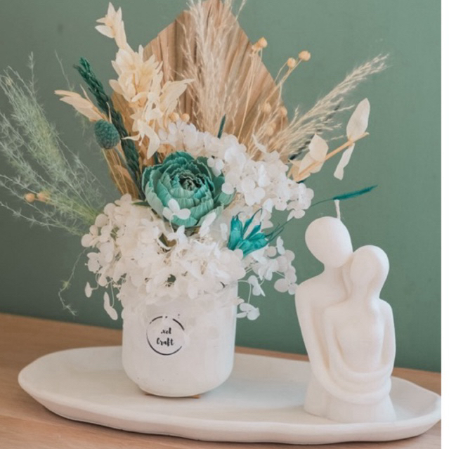 Dried flower bucket / Green flower in vase / bunga kering di vas / Kado opening toko / Gift for open