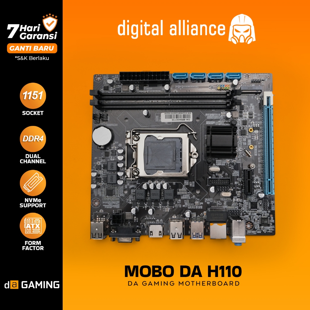 MOTHERBOARD DIGITAL ALLIANCE H110 M-ATX DDR4 NVME MOBO MAINBOARD INTEL LGA 1151