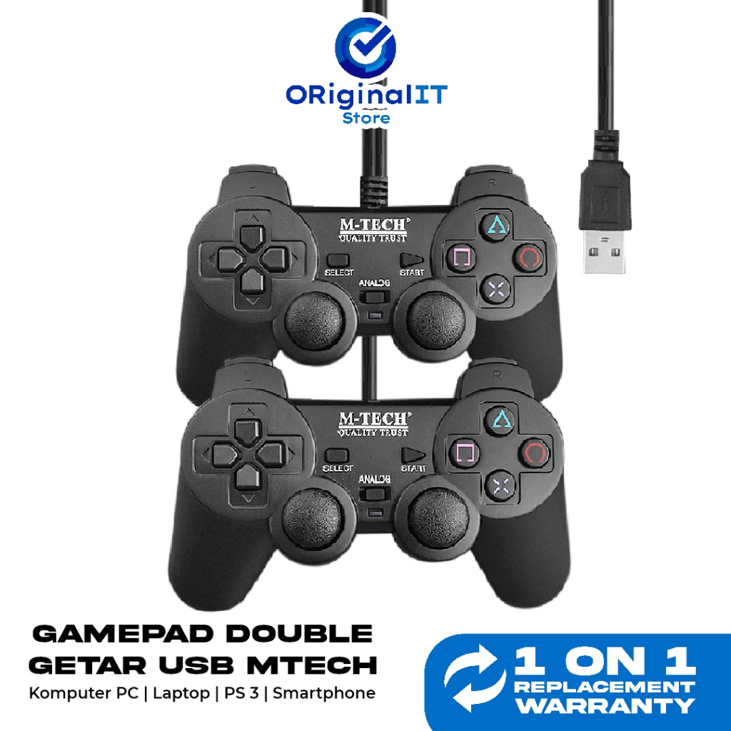 Stik Stick Joystick Gamepad USB Hitam Double Getar Pc Komputer Laptop PS