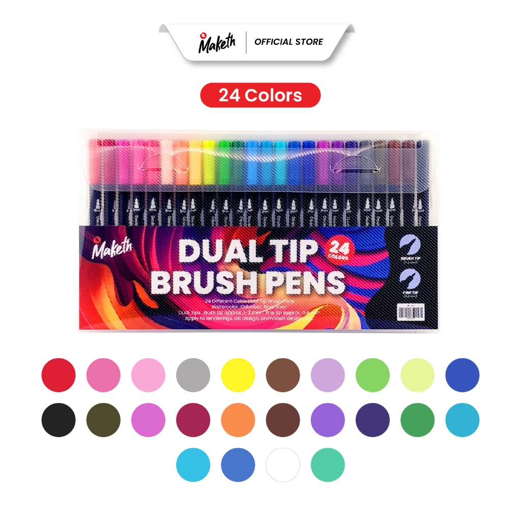 

Maketh Brush Pen Black 24 Color Spidol Kaligrafi Barrel Hitam 24 Warna BP-24WBL