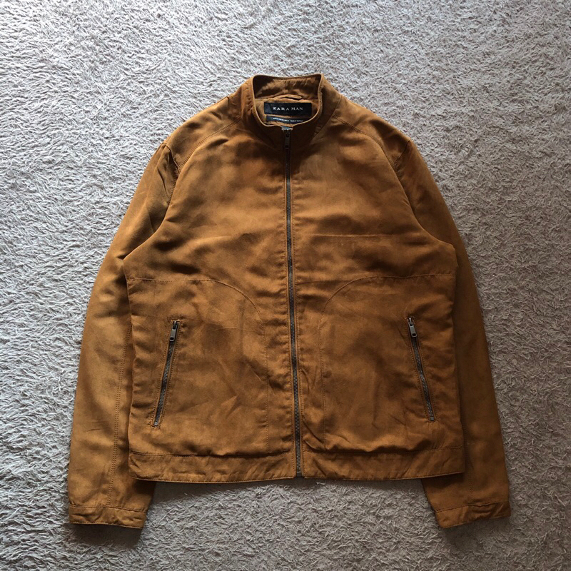ZARA MAN Suede Leather Jacket Original Preloved Brown Jaket Kulit Zaraman Coklat  Size XL (67x59) Ve