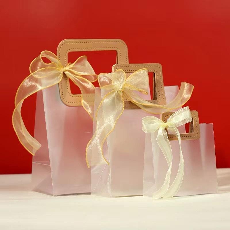 

D3v!! ( GROSIR 10PCS ) Tas Mika PVC Doff Transparan Leather Handle / Goodie Bag Lebaran