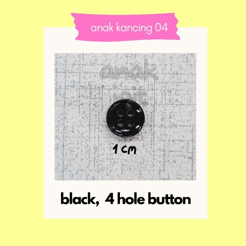 Kancing Baju/Kancing Kemeja/Kancing Impor Hitam - Hitam 1 cm isi 24 Pcs