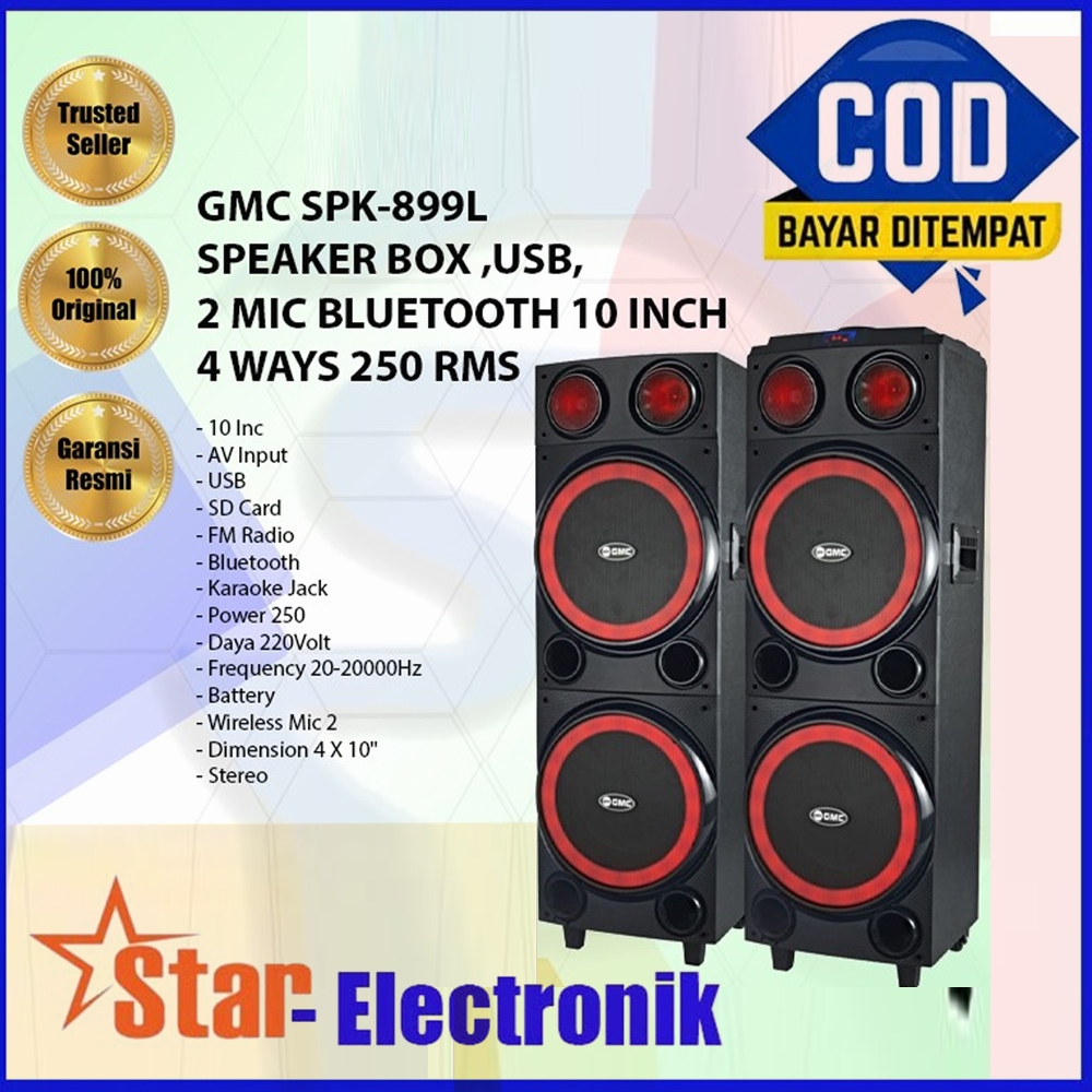 GMC 899L Speaker Portable Bluetooth 10 Inch x 4 Free 2 Mic Wireless