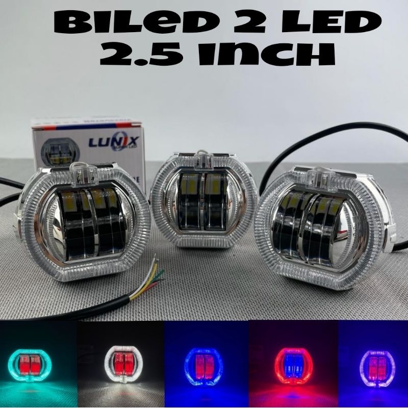 Lampu Utama Biled Projector Projie Biled 2 Lensa 2.5inc jauh dekat kuning putih plus Ring shroud dan