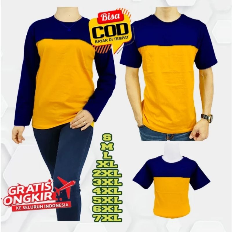 kaos kombinasi anak dan dewasa sampai BIG SIZE 6XL cotton combed NAVY KUNING gold bisa couple keluar