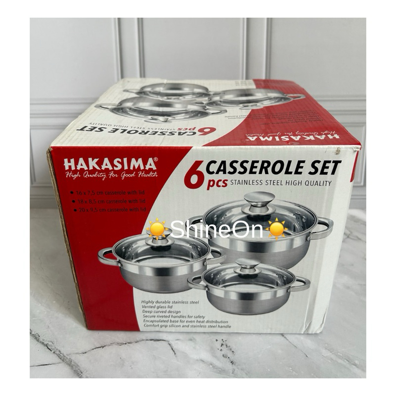 [READY STOCK] JUAL RUGI HAKASIMA CASSEROLE SET 6 PCS PANCI TUTUP KACA STAINLESS STEEL