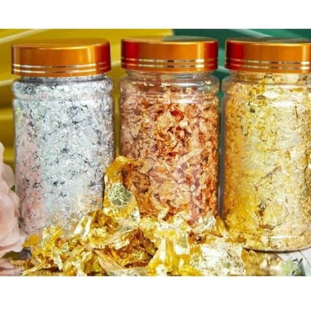 

Lagi Bagus BAKINDO Edible Flakes Gold Silver Dekorasi Makanan CakeBakeryBirthdayWedding Cake 2 Gram