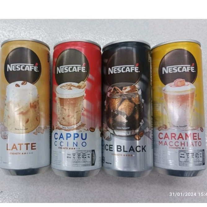 

Nescafe 220m / 240ml Latte, Capucino, ice Black & Caramel Machiato kopi kaleng