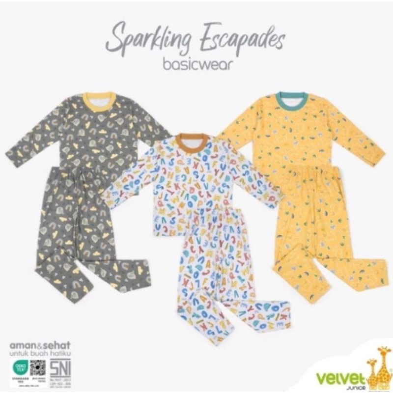 3pcs Velvet Junior piyama anak baju oblong size 10