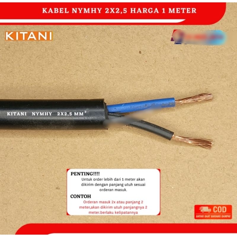 Kabel NYMHY 2x2.5 KITANI harga 1 meter kabel serabut 2 jalur