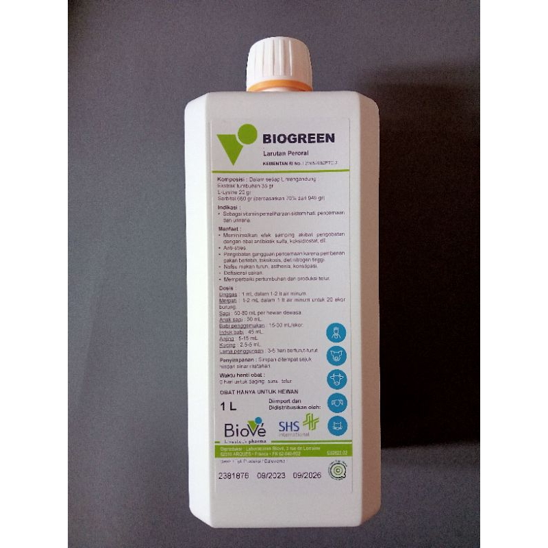 Biogreen 1 Liter SHS Obat Hewan Suplemen Ayam Unggas Babi Bio Green