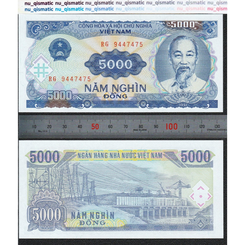Uang Vietnam 5000 Dong , 1991-1993 , UNC Baru Super Gress P# 108, ud