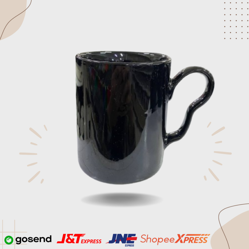 MUG GELAS KERAMIK POLOS HITAM GLOSSY