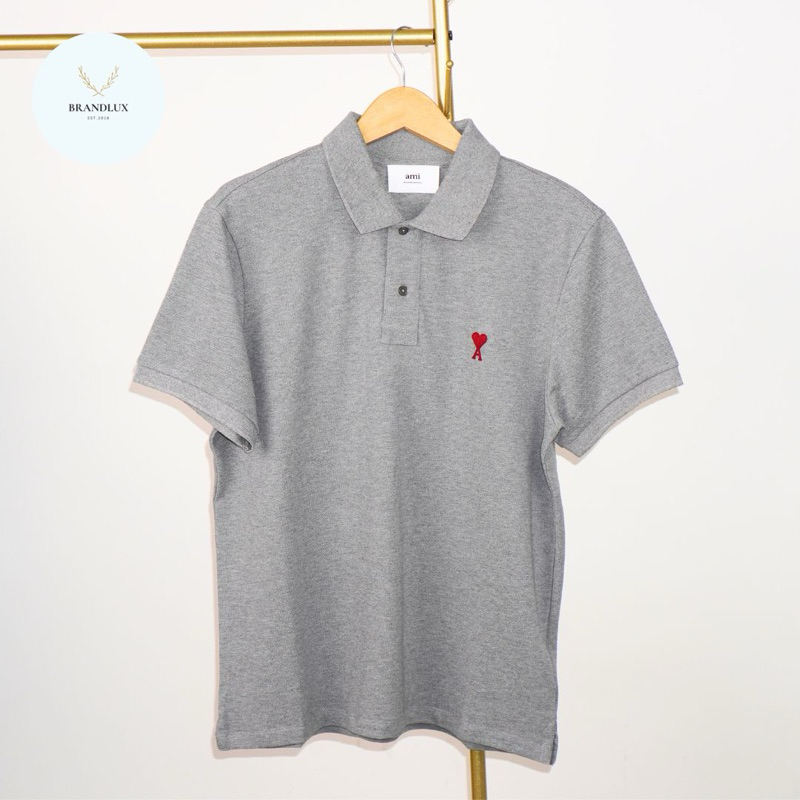 AMI PARIS Ami De Coeur Polo Shirt Grey White