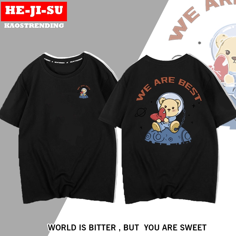 HEJISU Kaos Atasan Wanita Bear Space Astronot We Are Best Love Full Katun Premium Distro