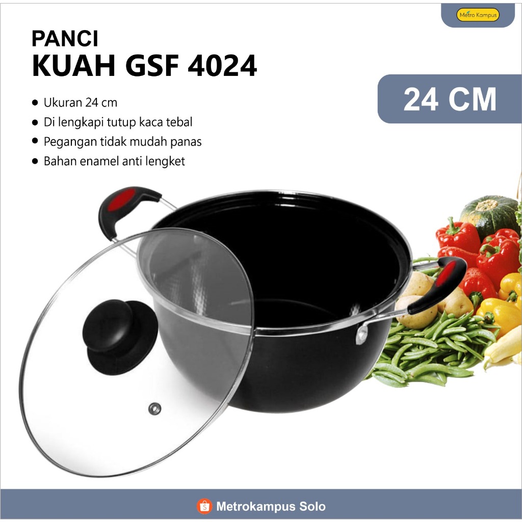[GSF] Panci Kuah Enamel 4024 / Panci Kuah Gsf 24cm - Panci Kuah Tutup Kaca