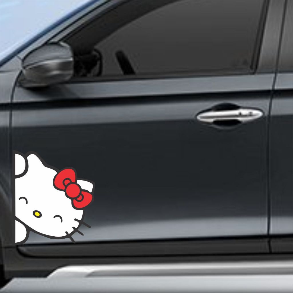 karaker stiker mobil hello kitty ngintip stiker pintu mobil lucu cutting