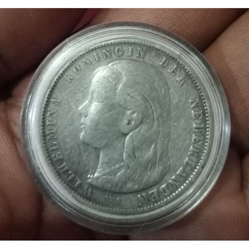 Koin perak 1 gulden Wilhelmina long hair 1897