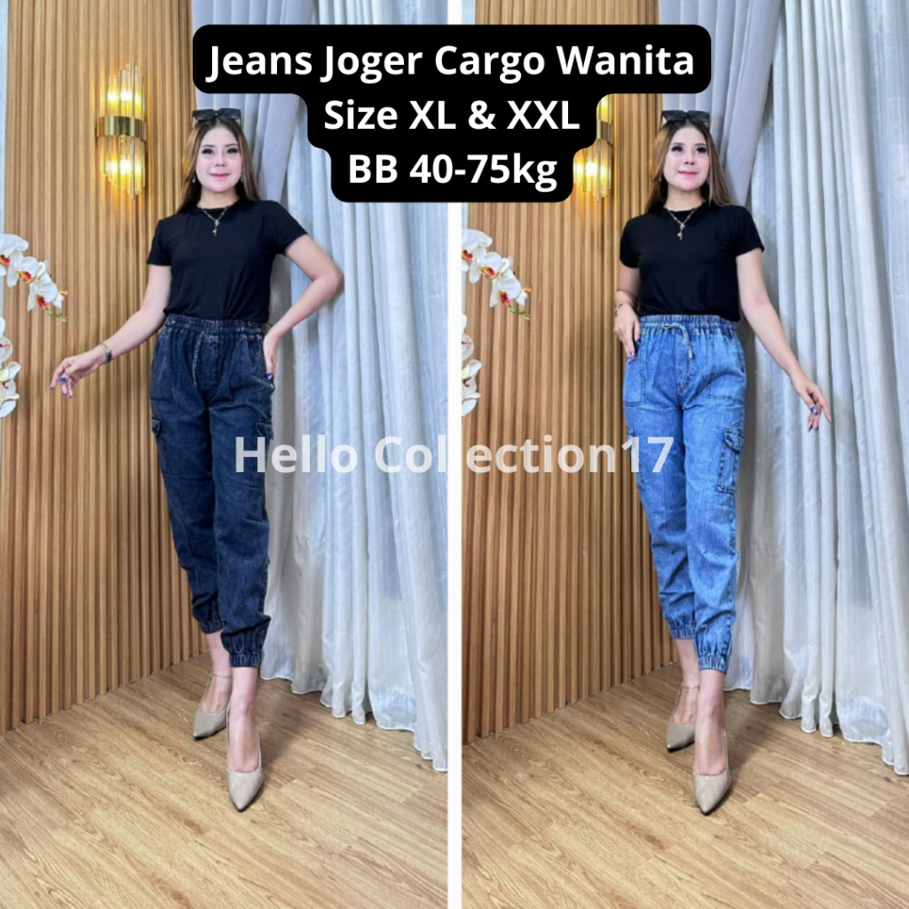 Celana Jeans Joger Anak Perempuan Bahan Denim Premium Model Cargo Wanita Kekinian Size Xl Dan XXL