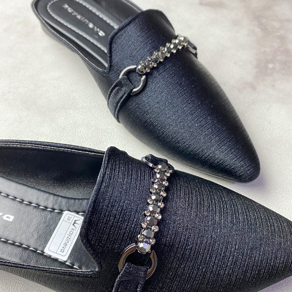 Grade Ori Kayzineva Sandal Flat Wanita Safari Hitam Satin Ar-43