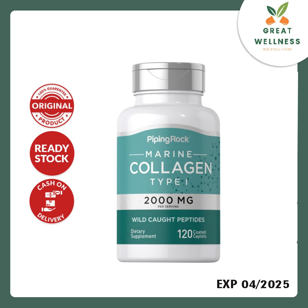 (PASTI ASLI) Piping Rock Marine Collagen Type I 2000 mg 120 Tablets Fish Peptides