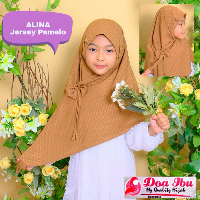 958 JILBAB ANAK DOA IBU SEGITIGA BELAH PLUS PITA TERBARU JERSEY PAMELO CORAK MOTIF/HIJAB DOI KIDS OR
