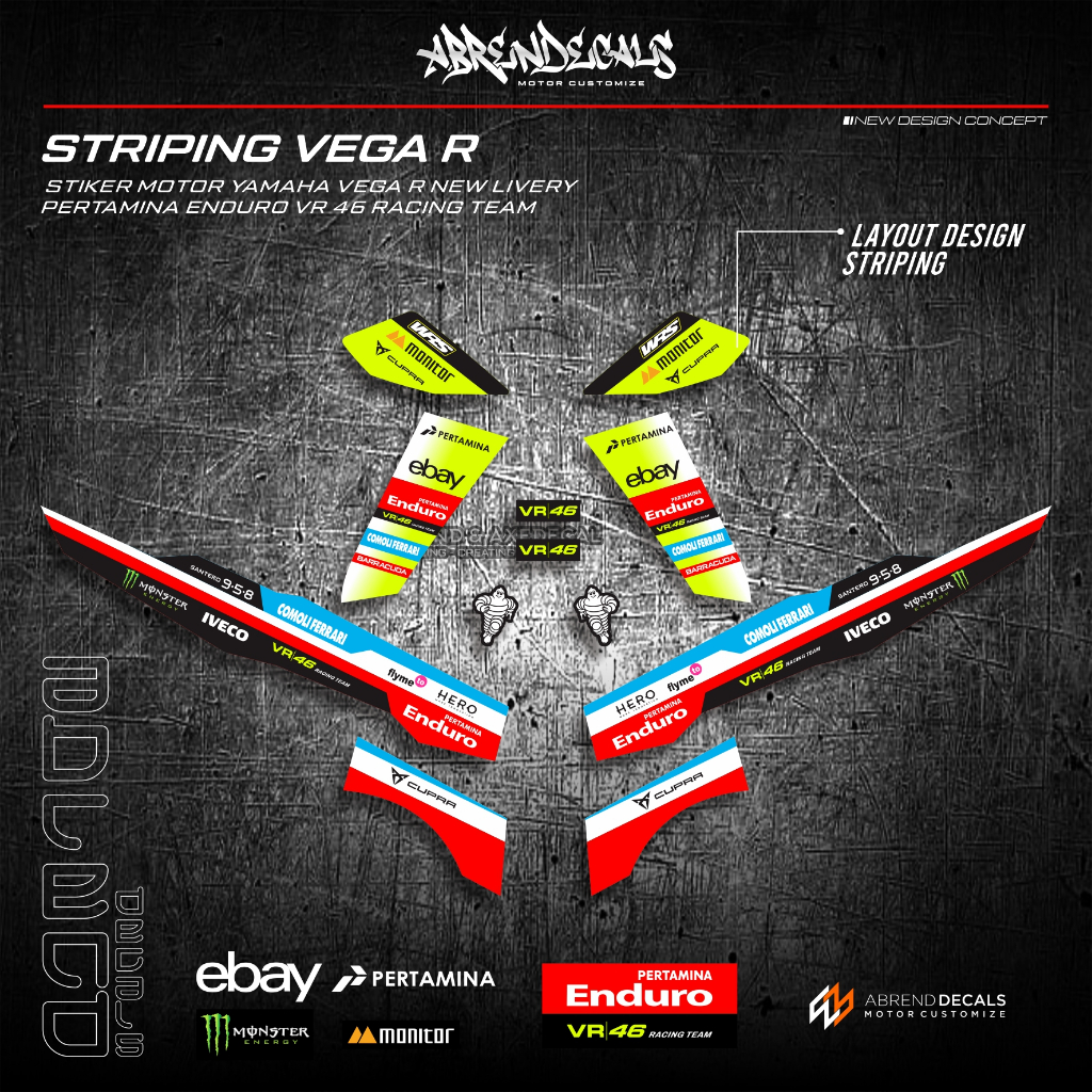 STRIPING VEGA R LIVERY PERTAMINA ENDURO VR 46 RACING TEAM 2024 / STIKER MOTOR YAMAHA VEGA R NEW / ST