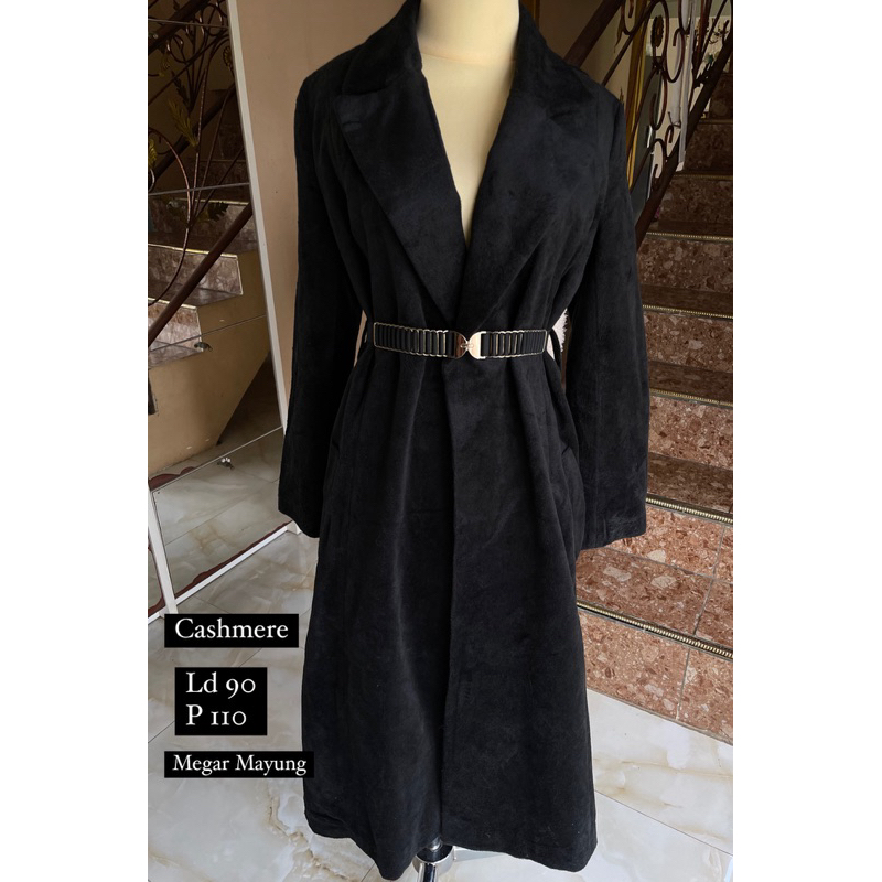 Long Coat Winter Black Cashmere Mewah Megar Mayung