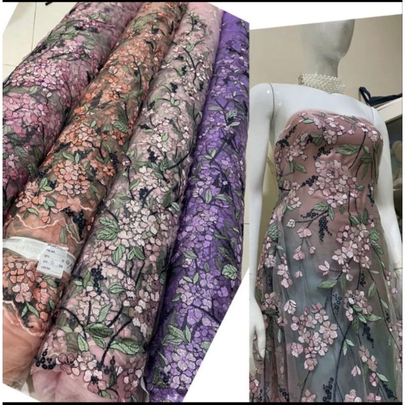 BAHAN/KAIN TILLE GARDEN BUNGA 3D/KAIN TILLE BORDIR