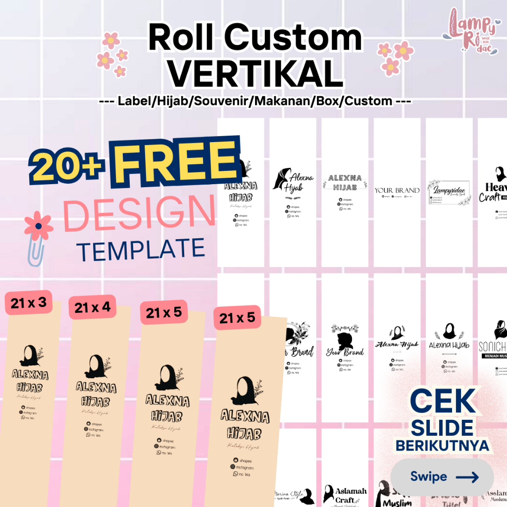 

[Ly] VERTIKAL ROLL HIJAB 150gsm & 80gsm Roll Label/Roll Hijab/Souvenir/Roll Makanan/Roll Box/Custom Roll Portrait Termurah & Berkualitas!