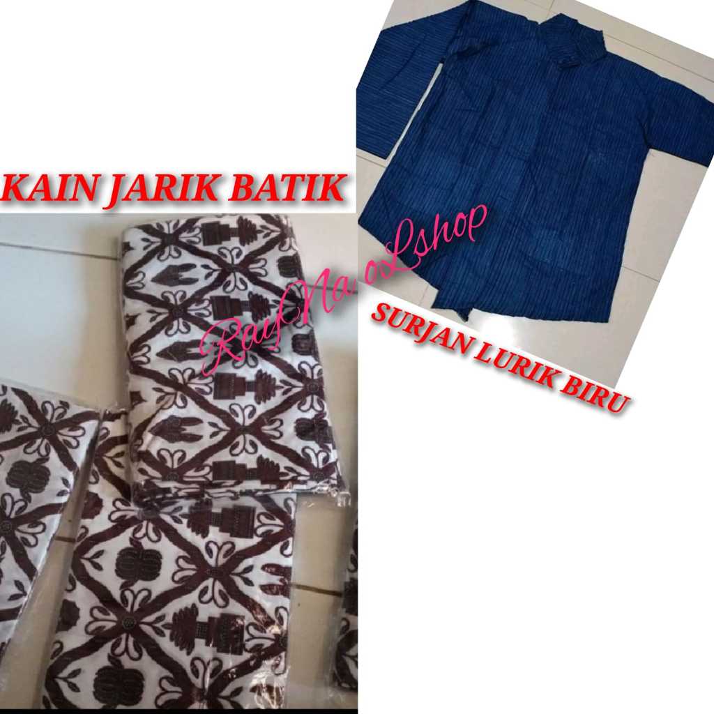 SURJAN LURIK BIRU + KAIN JARIK BATIK | SETELAN PAKAIAN TRADISIONAL PRIA MODERN KHAS ADAT JAWA SOLO J