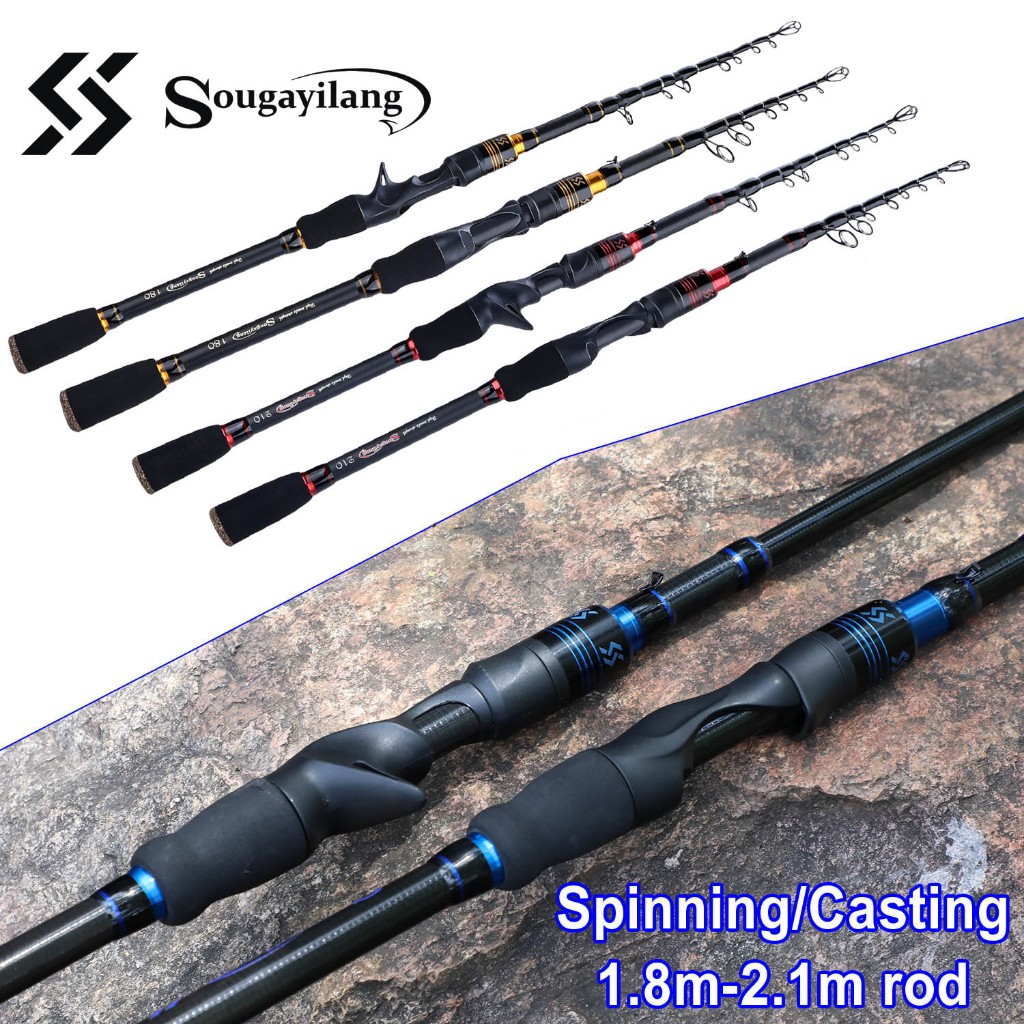 Sougayilang 1.8M 2.1M Carbon Joran Pancing Protabil Teleskopik Spinning/Casting Rod M Power Fishing 