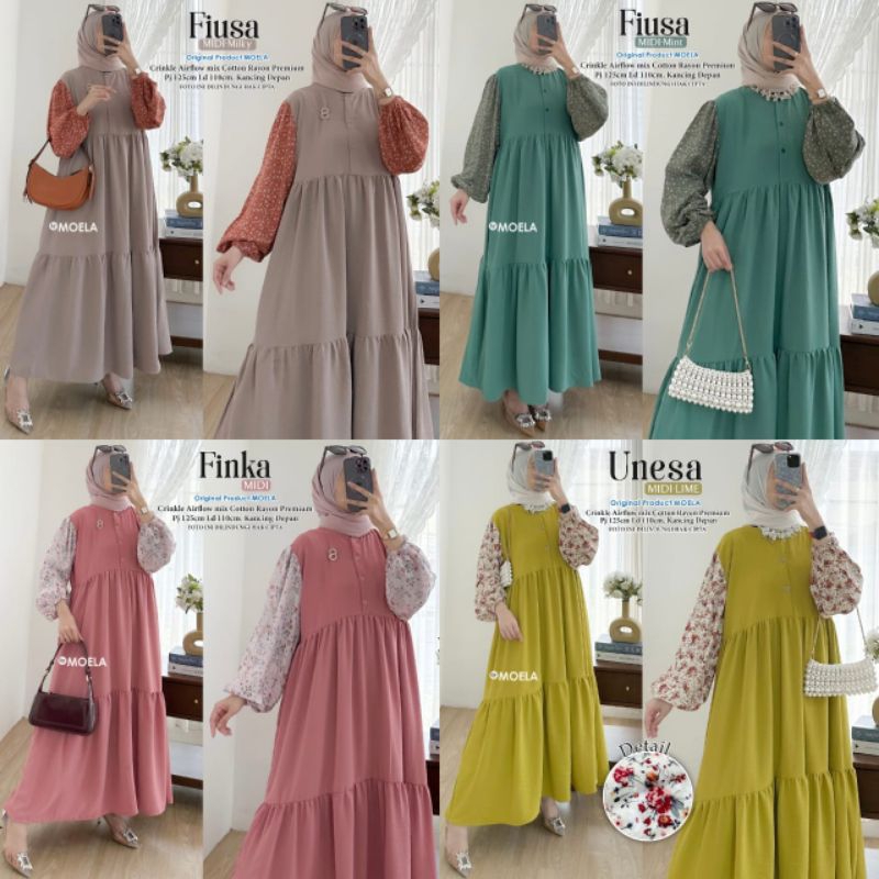 Dress Midi Bahan Crinkle Airflow Bagus by Moela