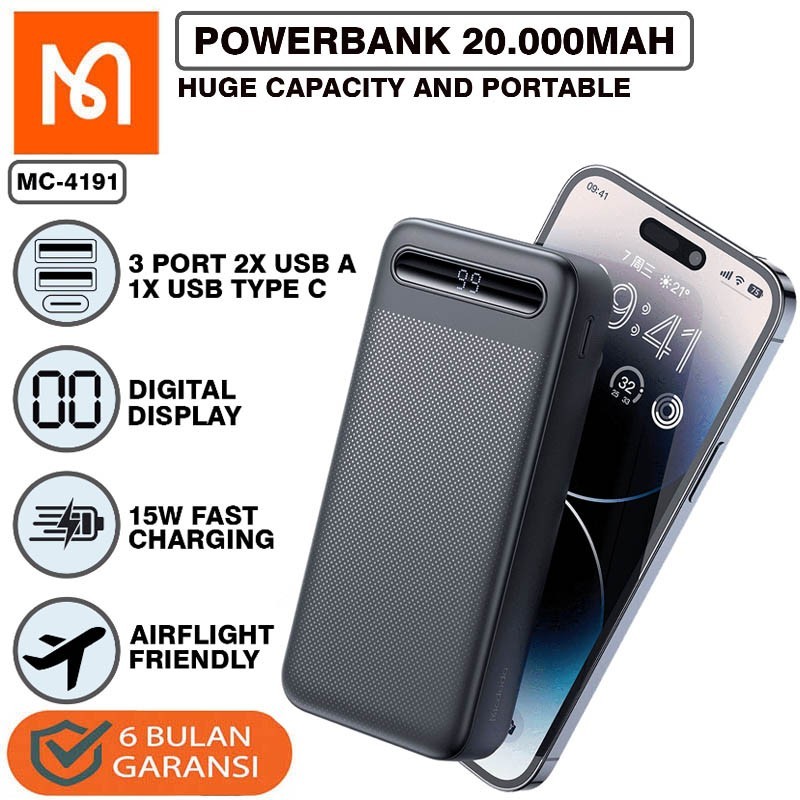 Power Bank MCDODO MC 4191 Dual USB + Type C Powerbank 20000mAh 15W / MC-4191