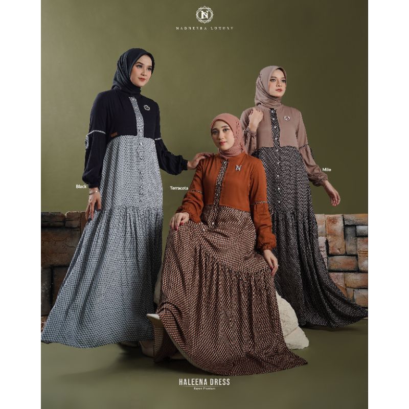 [NEW] ✔️COD | HALEENA DRESS • NADHEERA LUXURY / Gamis Motif Premium / Gamis Lebaran / Gamis Kondanga
