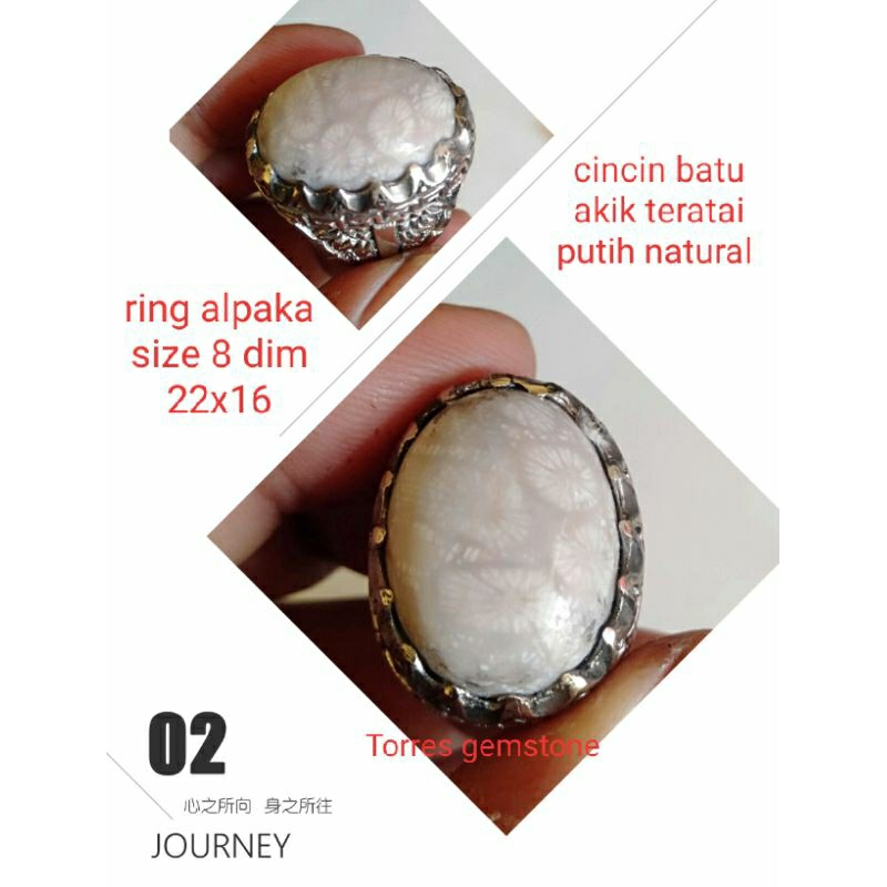 cincin batu akik teratai putih natural top quality 06
