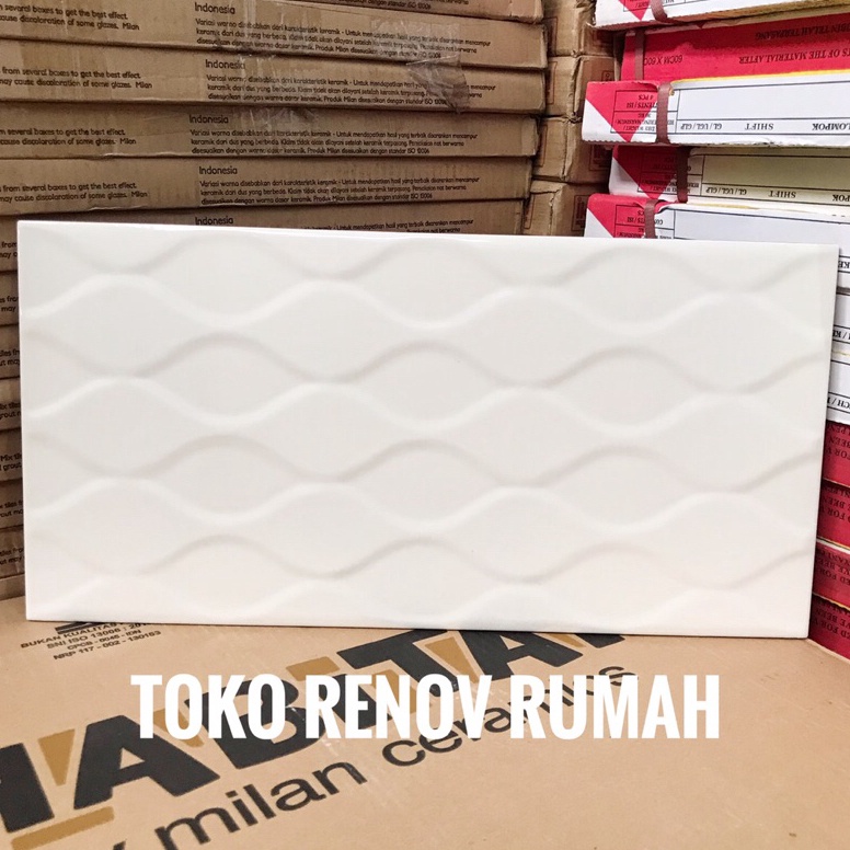 Berkualitas keramik bevel 25x5 PUTIH GLOSSY TIMBUL keramik putih motif keramik dinding hexagon keram